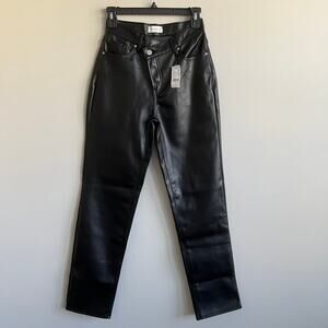 PacSun Stretch Dad Asymmetrical Waist Jeans Faux Leather Black 24 NWT